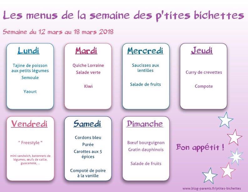 Menu de la semaine à imprimer - Vie de Miettes